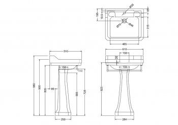 Edwardian 61cm Basin, Towel Rail and Regal Pedestal